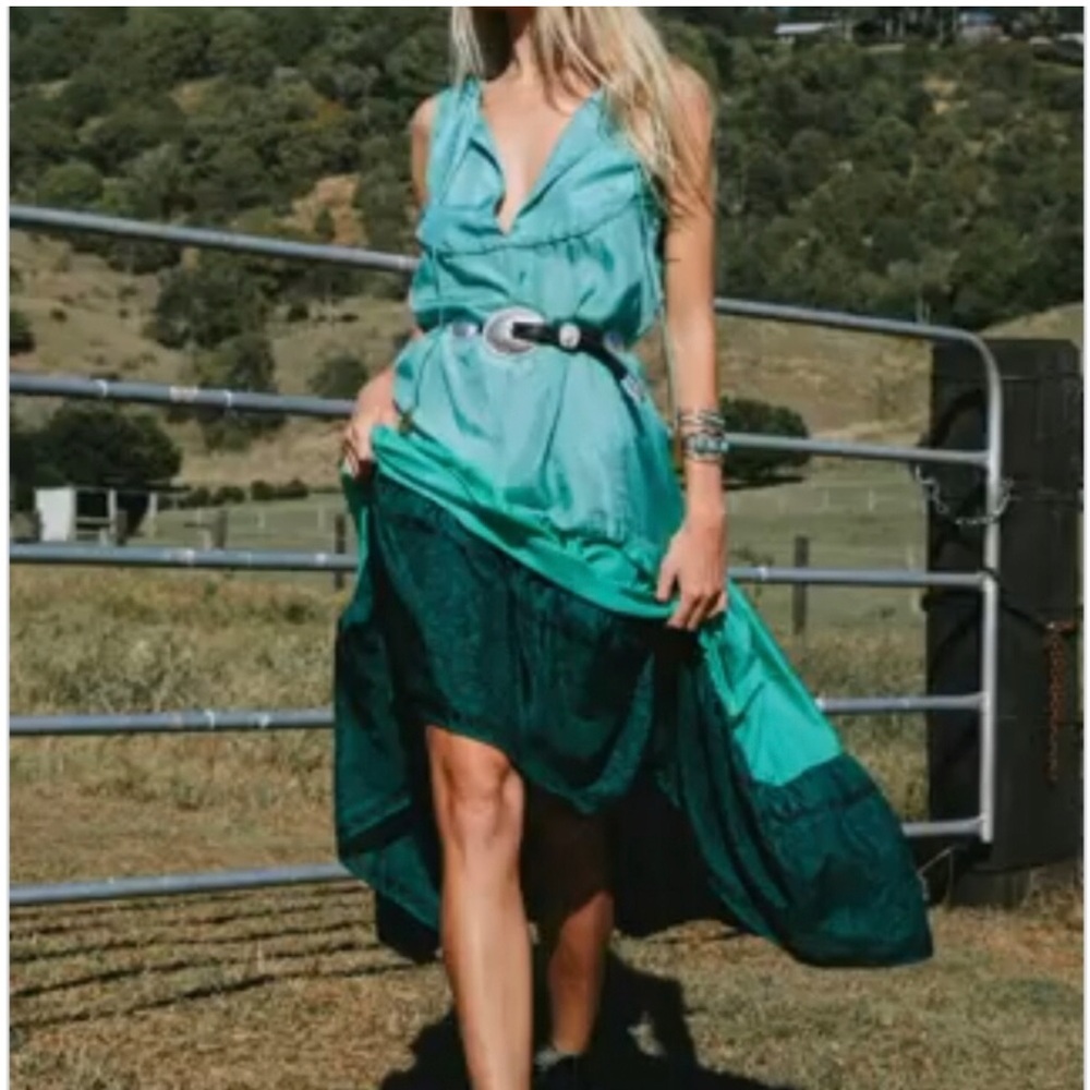 Chasing Unicorns ombre Teal and Dark Green maxi dress